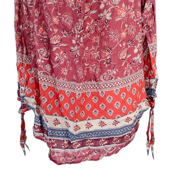 beach lunch lounge Women's Pink Off Shoulder Floral Boho Blouse Shirt Medium - Picture 9 of 11